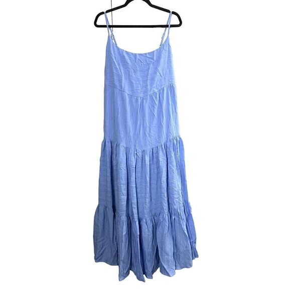 HAUTE HIPPIE Blue Boho Contrast Stitching Midi-Maxi Smocked Tie Dress XL NWOT - Picture 1 of 4
